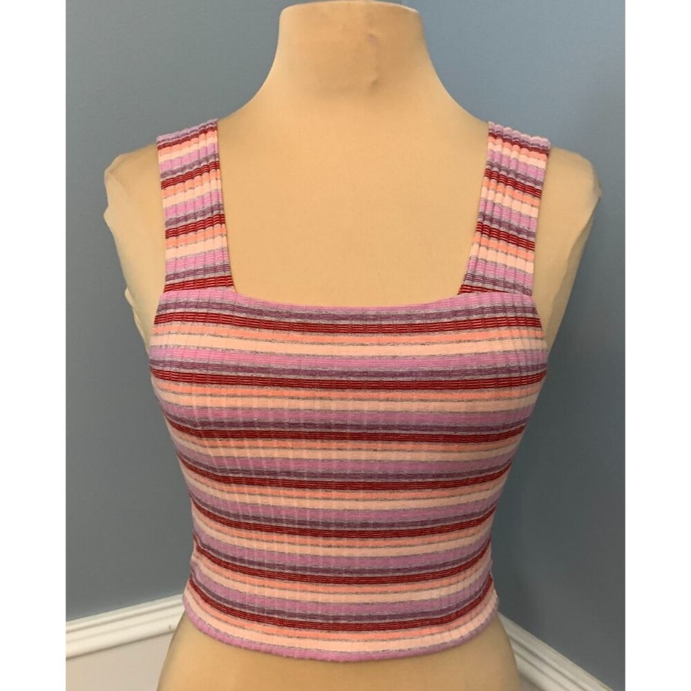 American Eagle Shirt Womens S Sleeveless Smocked Square Neck Striped Tank Top